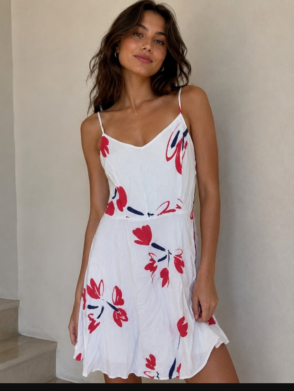 Old Navy White Dress Size M Floral Design